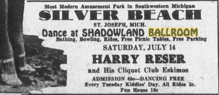 Shadowland Ballroom - 14 Jul 1934 Ad (newer photo)
